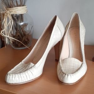 Casadei Cream Croc-Embossed Leather Heels